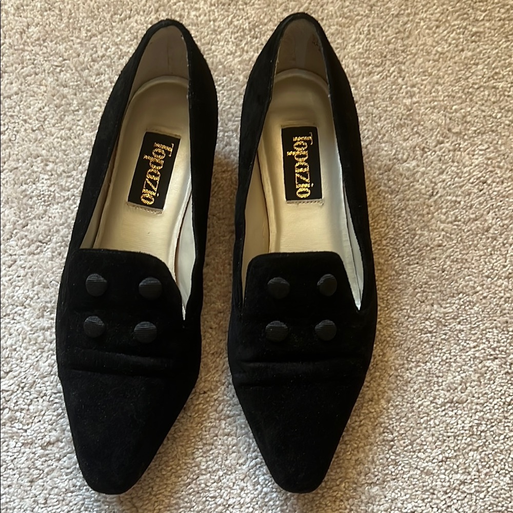 Black Velvet Flats with Embroidered Upper